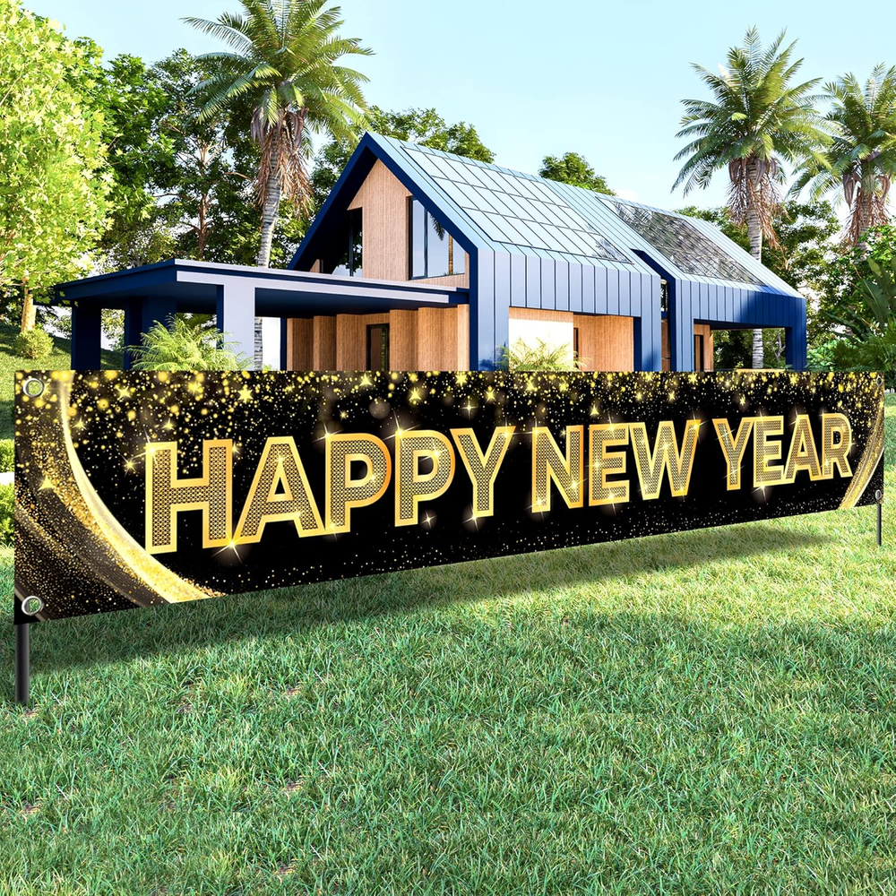 , Happy New Year Banner 2026, Large - 120X20 Inch, Happy New Year Yard Banner fo