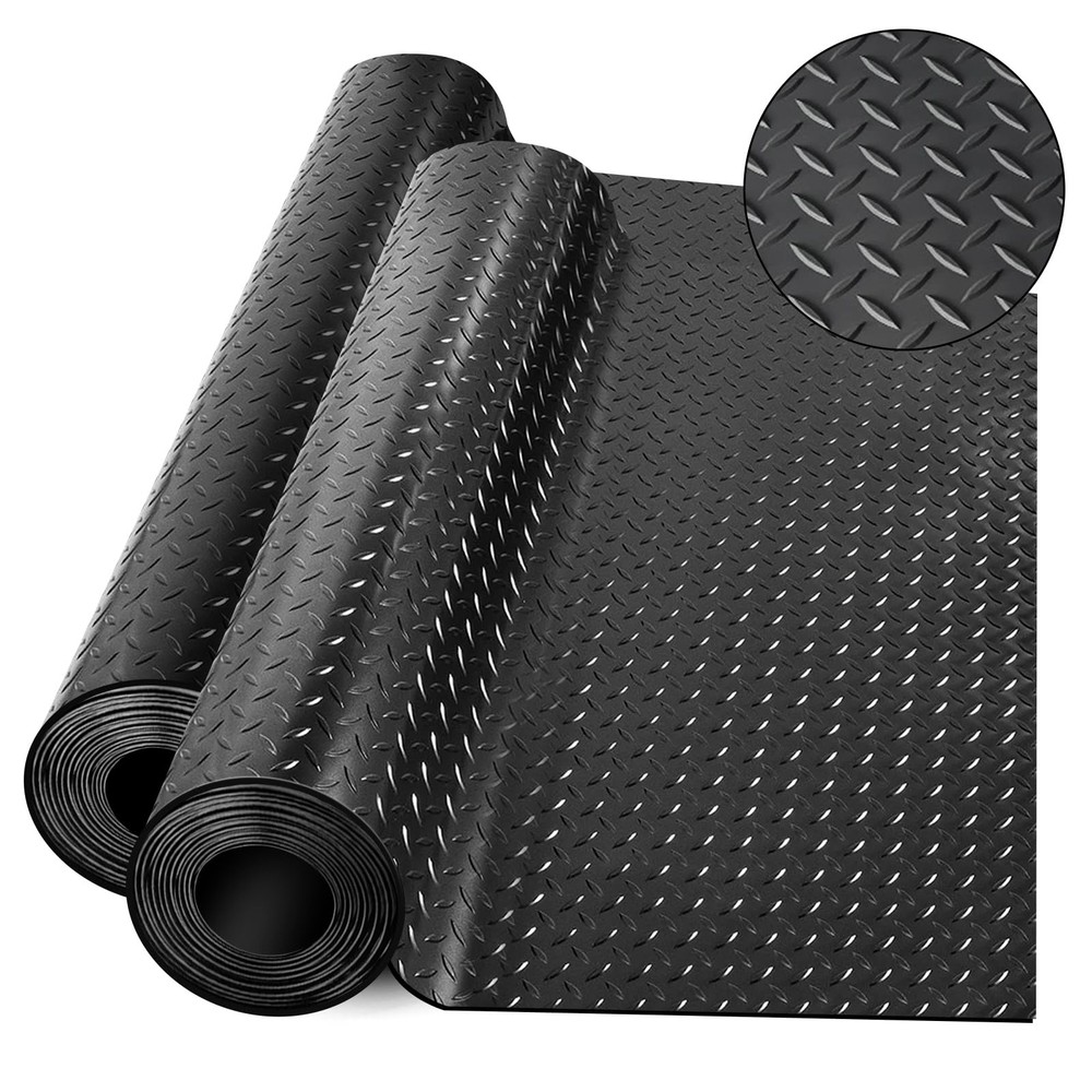 Diamond-Plate Rubber Flooring Rolls, 21FT *16IN Garage Floor Mat, 4 * 7Ft Cov...