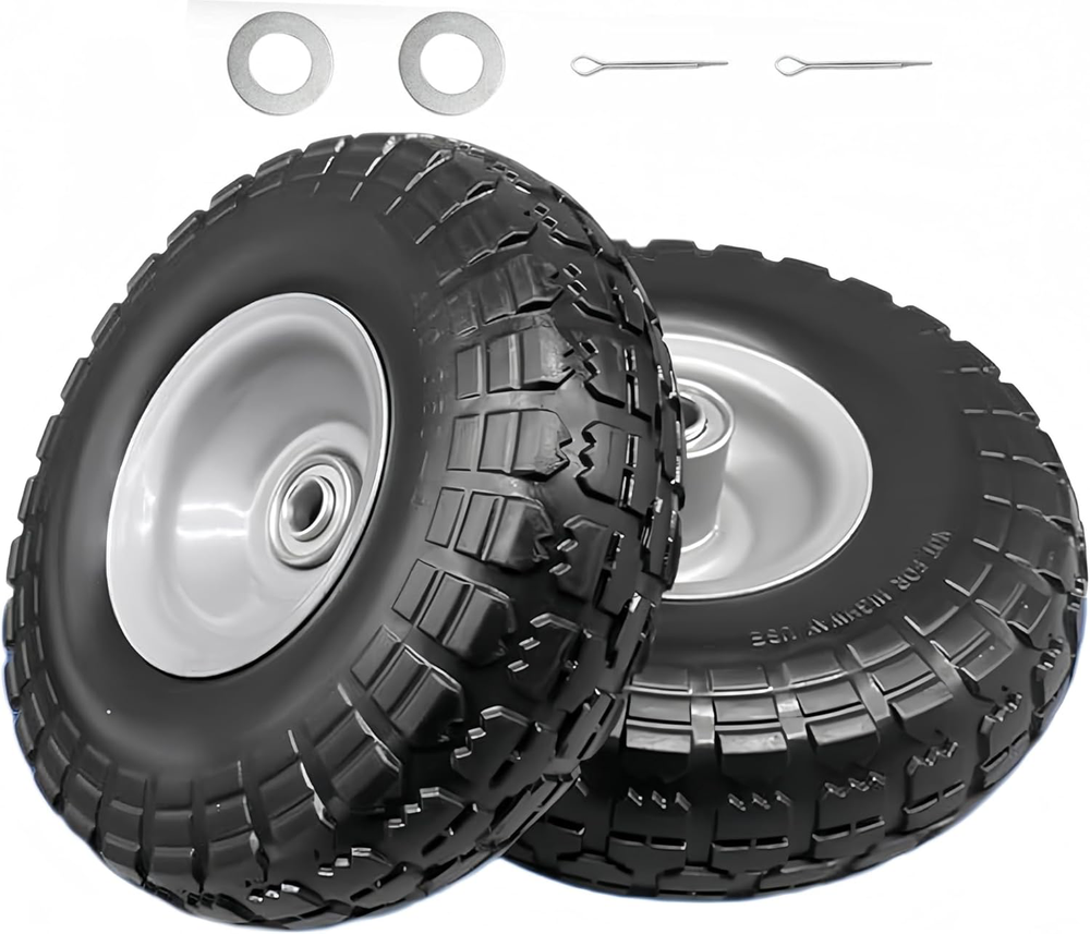 10-Inch 4.10/3.50-4 Tire and Wheel Flat Free, Heavy Duty Solid Replacement Tire