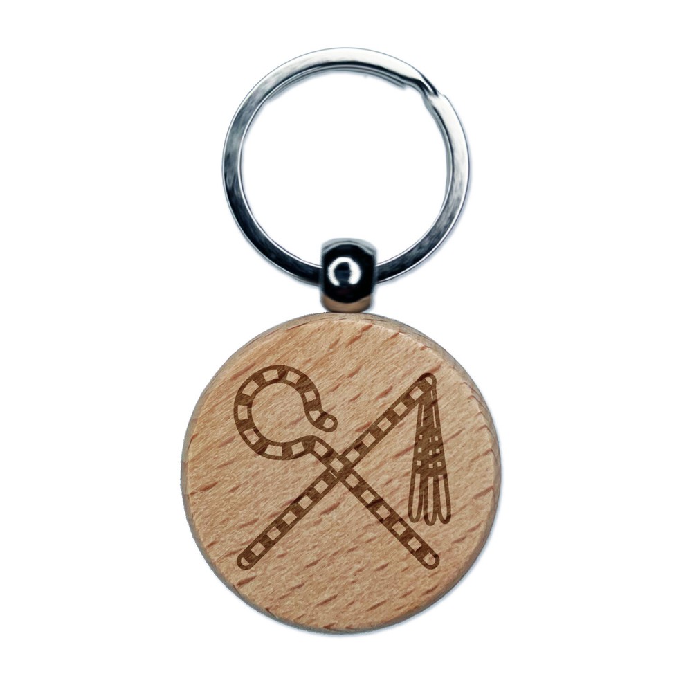 Egyptian Crook and Flail Pharaoh Engraved Wood Round Keychain Tag Charm