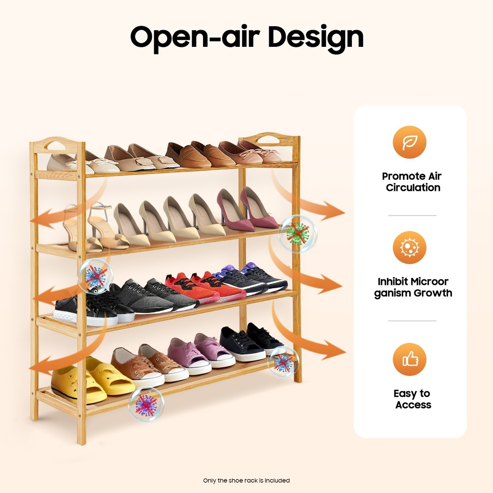 Bamboo Shoe Shelf 4 Tier Wood Entryway Storage Rack Shoe Display Organizer