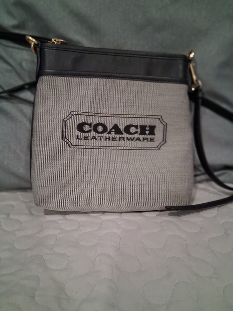 COACH Canvas Crossbody Bag with Black Trim and Jacquard Badge Kitt CB