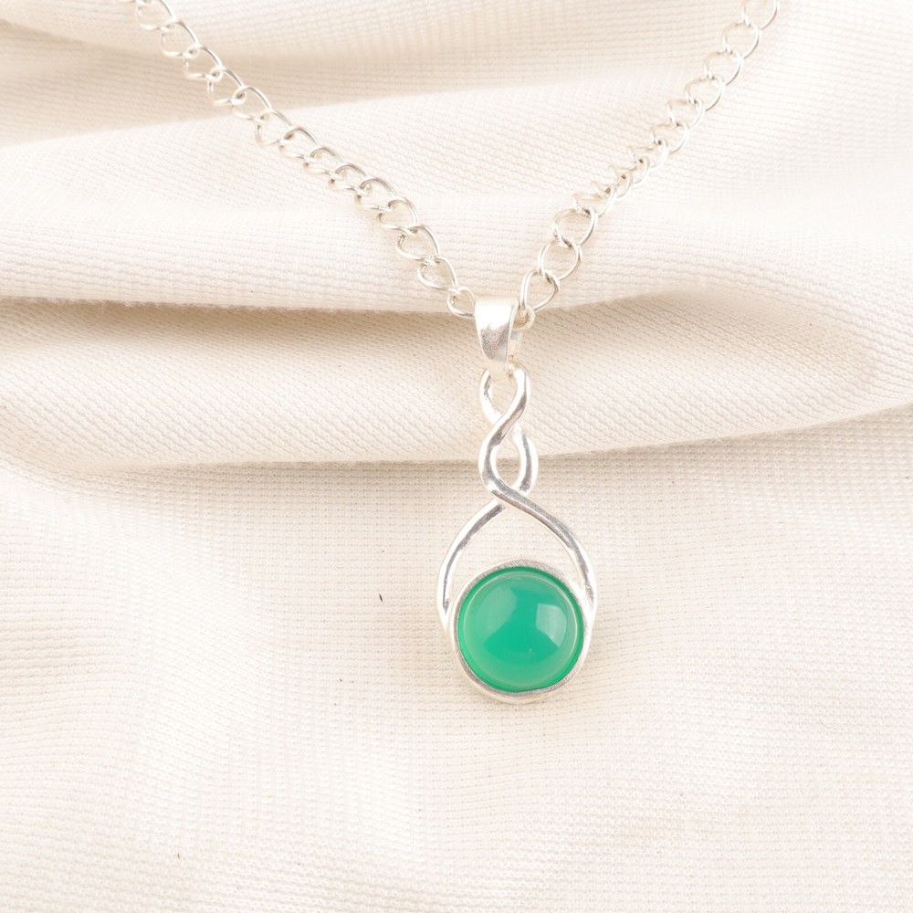 Sterling Silver Green Onyx Cab Gemstone Daughter Wedding Bezel Pendant Jewelry