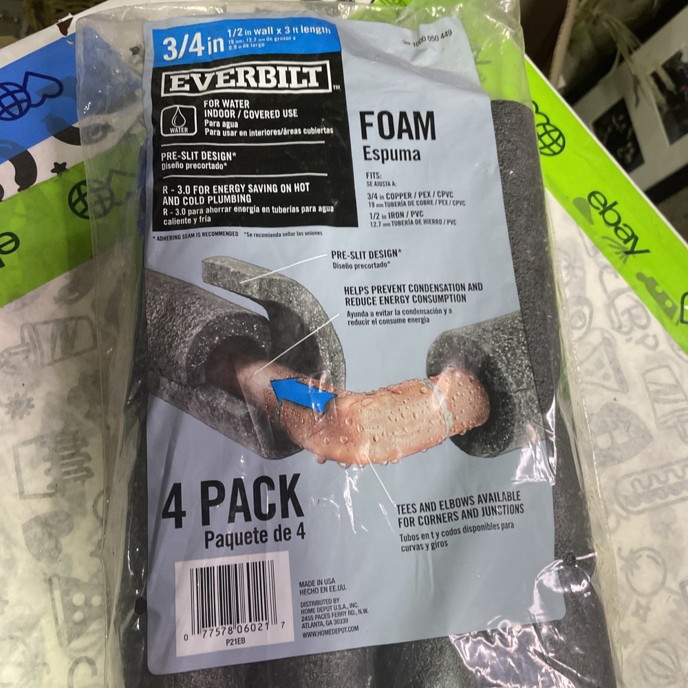 3/4 Inch x 3 Ft Foam Pipe Insulation Pre-Slit 4-Pack