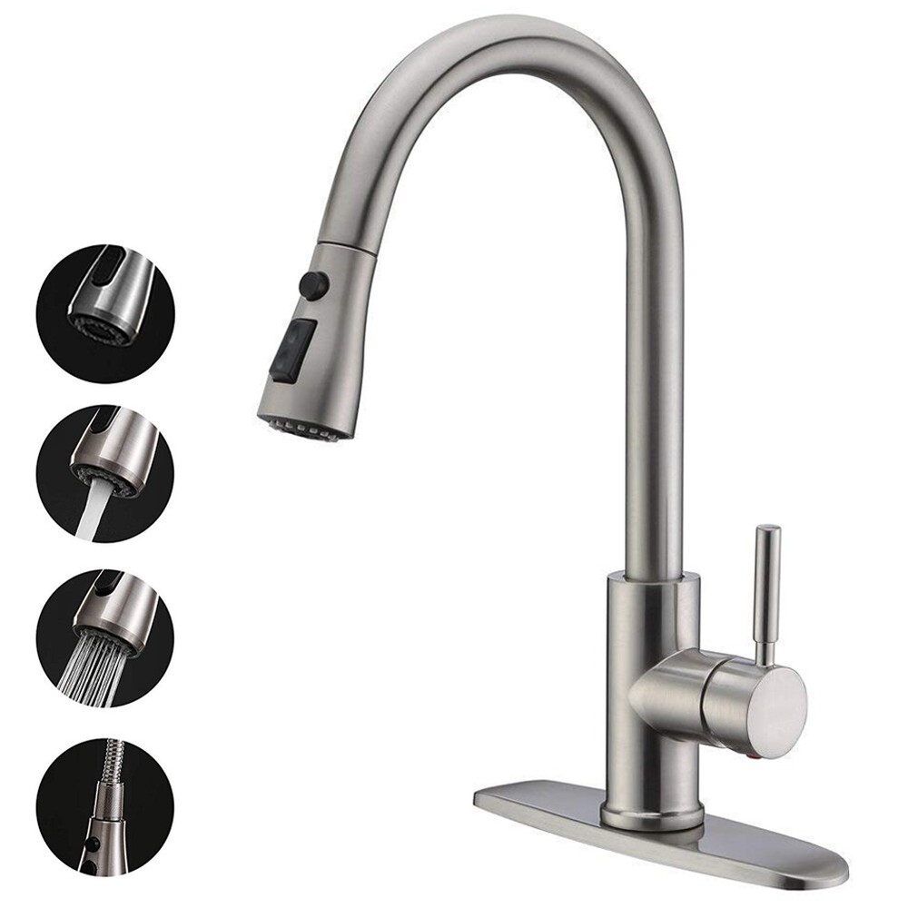 Single Handle Brushed Nickel Pull Down Kitchen Faucet w/ Sprayer Sink Mixer Tap