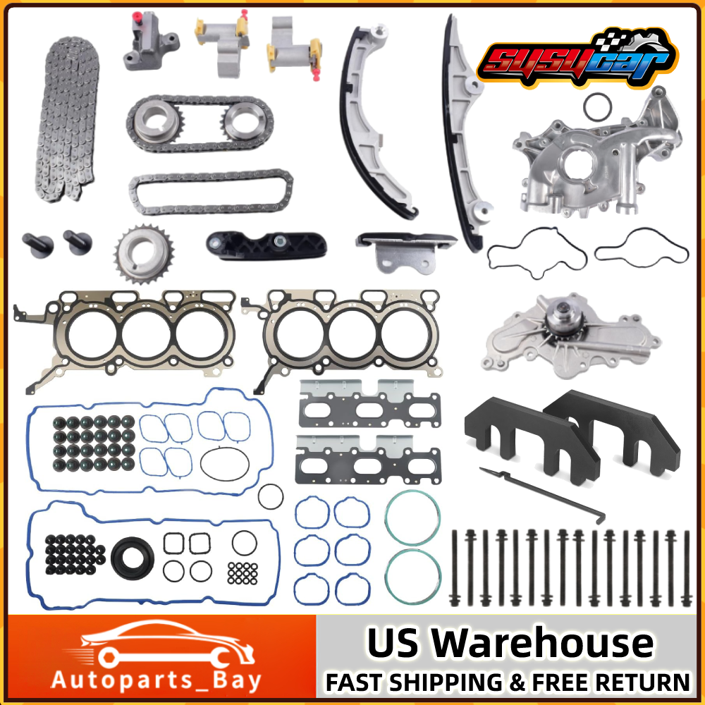Timing Chain Oil & Water Pump Kit Head Gaskets Bolts for Ford Lincoln Mazda 3.5L