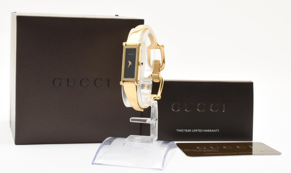 Vintage GUCCI 1500L Gold Black Dial Quartz Womens Watch Near MINT B&P Japan