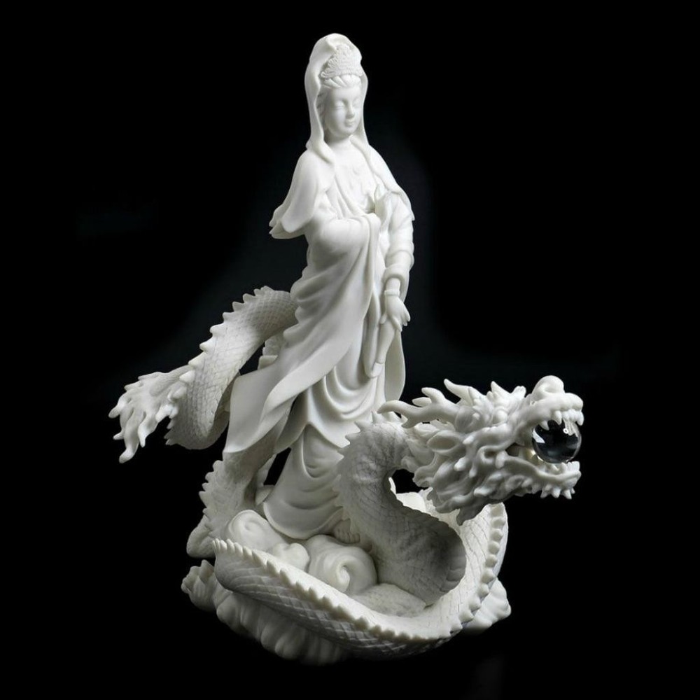 KWAN YIN ON DRAGON STATUE 12.5