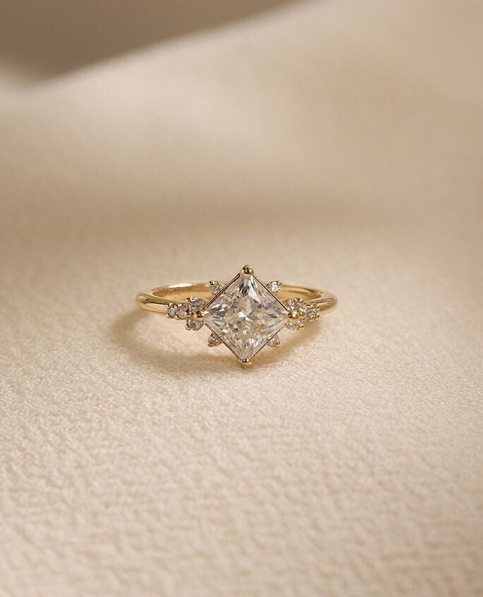 14K Yellow Gold Plated 2Ct Princess Cut Simulated Diamond Pretty Engagement Ring