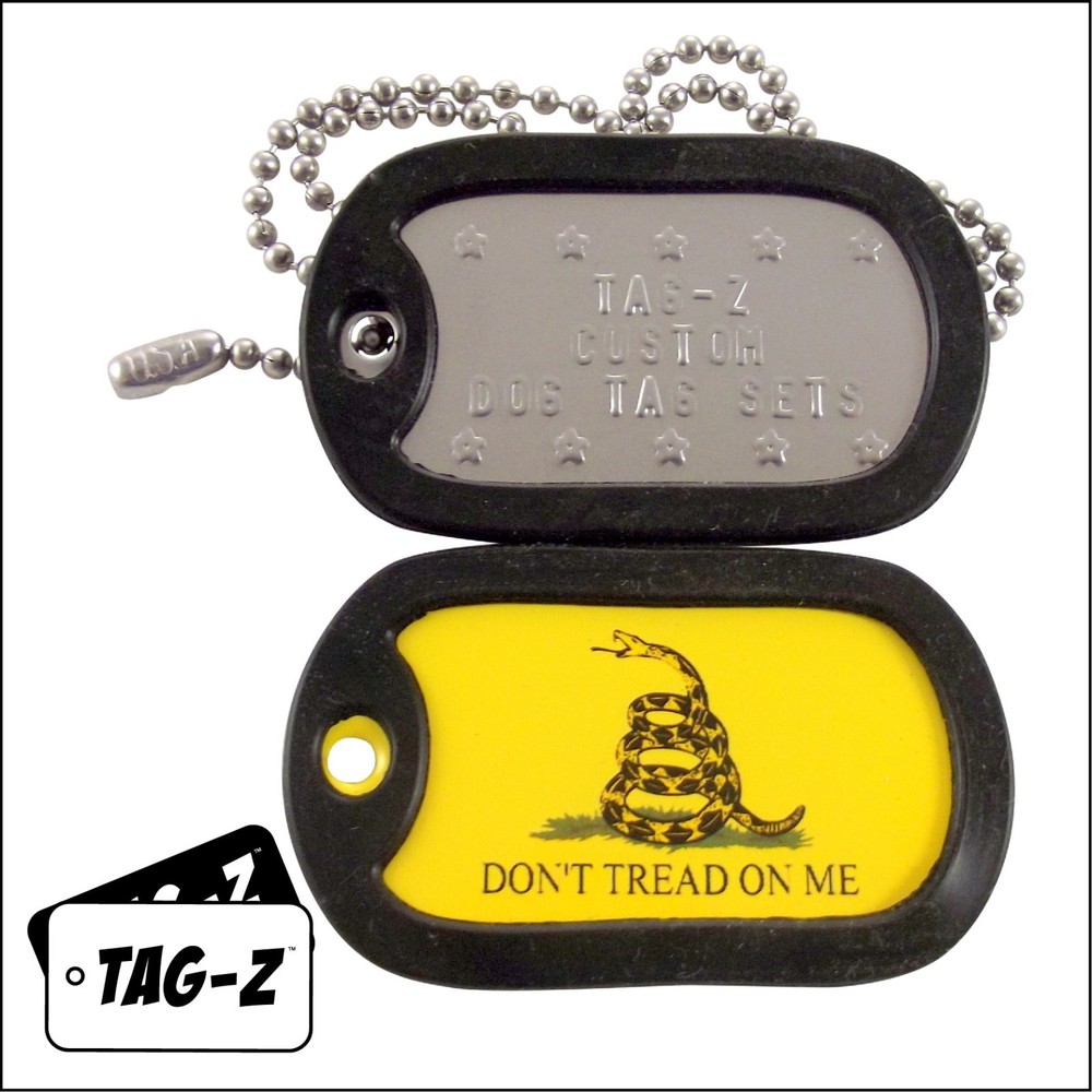 Military Dog Tags - Custom Embossed Tag Set - Gadsden Don't Tread On Me Tag Set