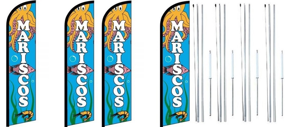 Mariscos Windless Flag With Complete Hybrid Pole set- 4 pack