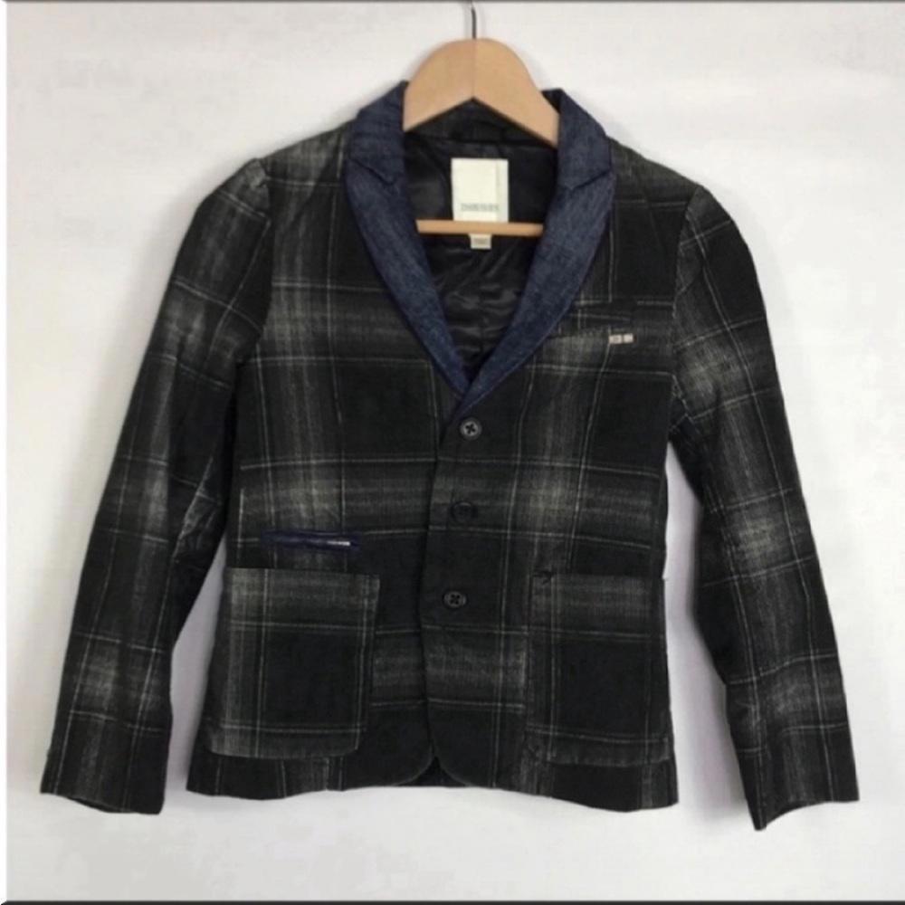 Diesel Plaid Blazer Black Gray Small Kids Lined