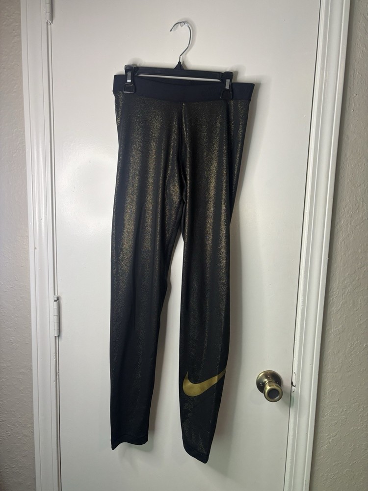 Nike Gold-Glittered Dri-fit Leggings Size M