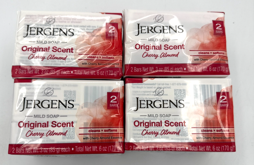 Jergens Cherry Almond Mild Soap Original Scent - 8 Bars (4x 2 Pack) - 3 Oz Each