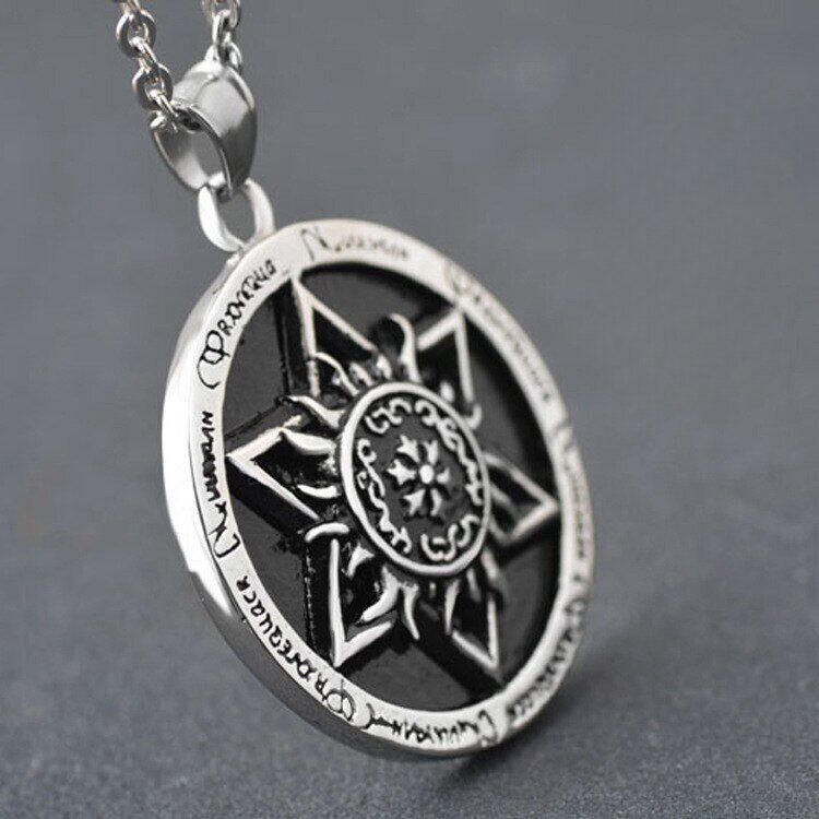 European American Men's Vintage Six Star Stainless Steel Round Pendant Necklace