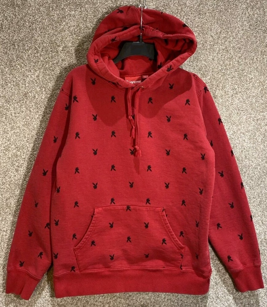 Supreme Mens Red Playboy Bunny AOP Pullover Hoodie Sweatshirt Size Medium