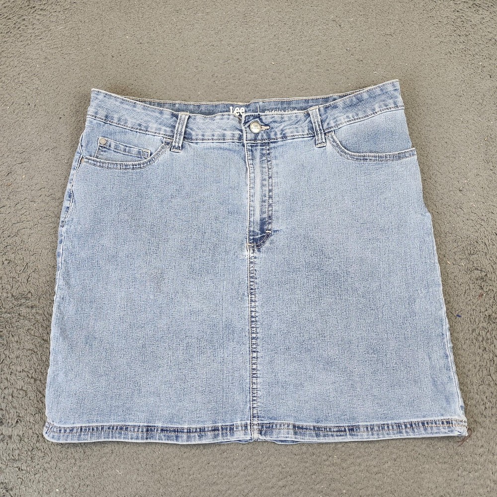 Lee Riders Denim Skirt Womens 18 Blue Midrise Light Wash Stretch Lined Skort