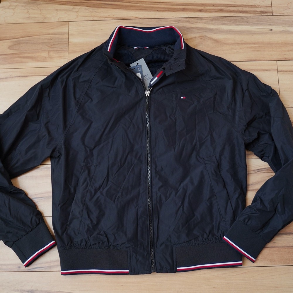 Tommy Hilfiger Men’s Full Zip Lightweight Jacket Navy Water Resistant NWT