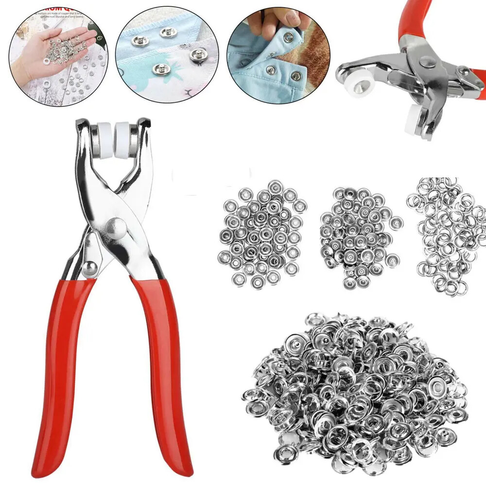 100pcs Prong Pliers Ring Press Studs Snap Popper Fasteners Sewing DIY Tool Kit