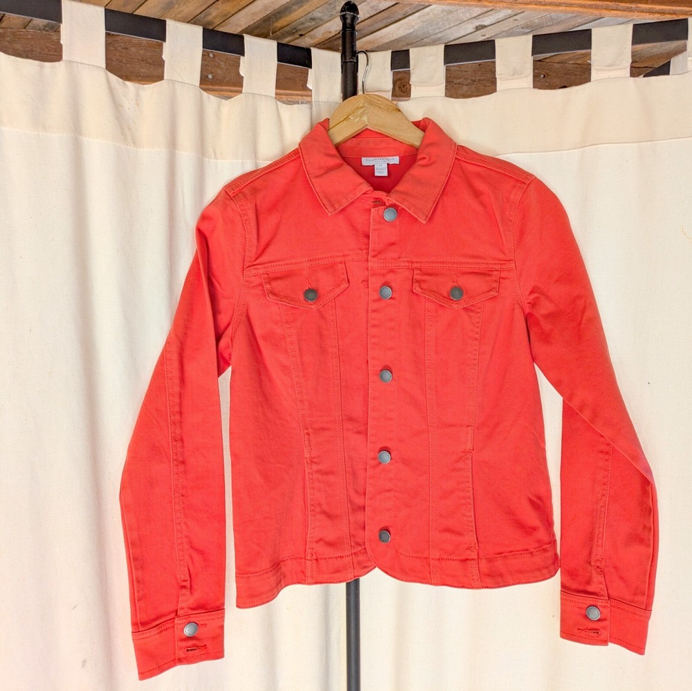 Charter Club Denim Jacket  Orange/Coral Size Petite Small Classic Casual