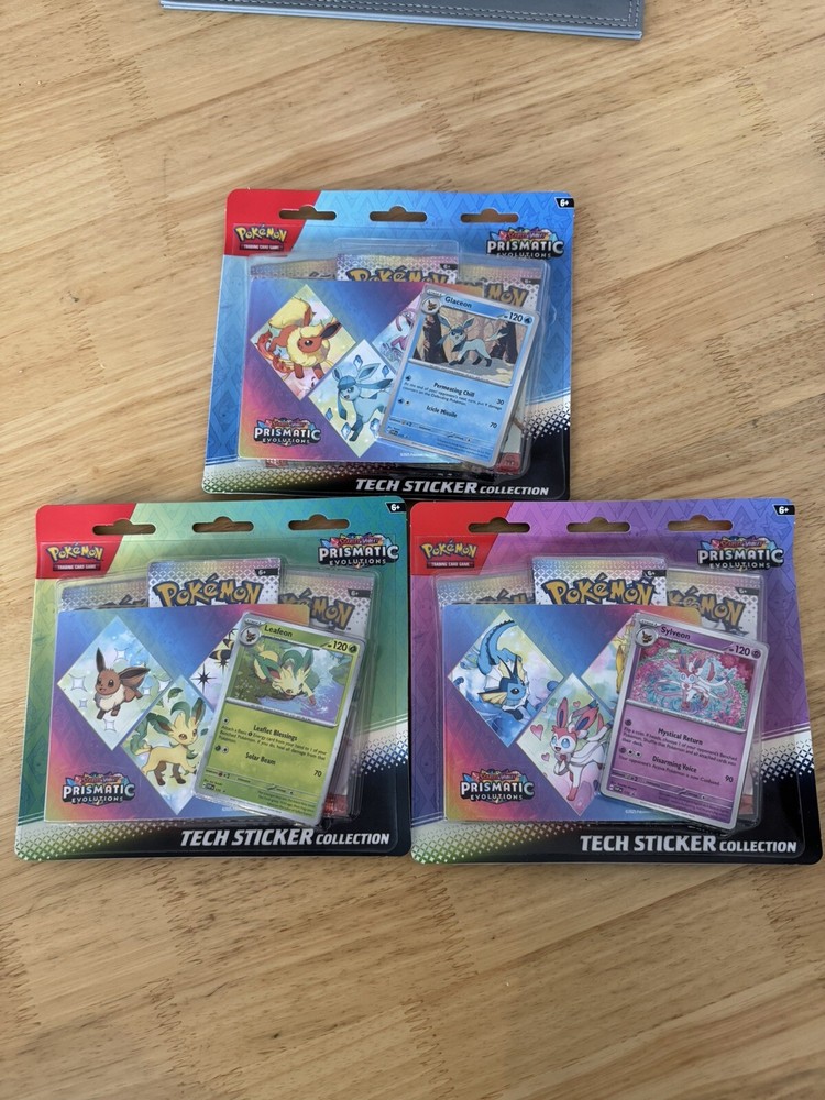 (SET OF ALL 3) Pokemon Prismatic Evolutions Tech Sticker Collection ✅ FAST DELIV