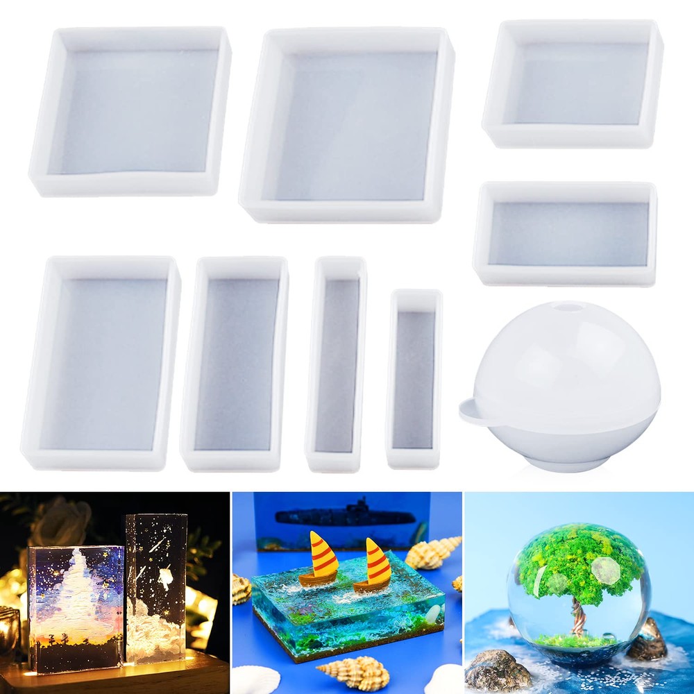 Epoxy Resin Molds, Resin Casting Molds Silicone Square Ball Molds 9PCS Differ...