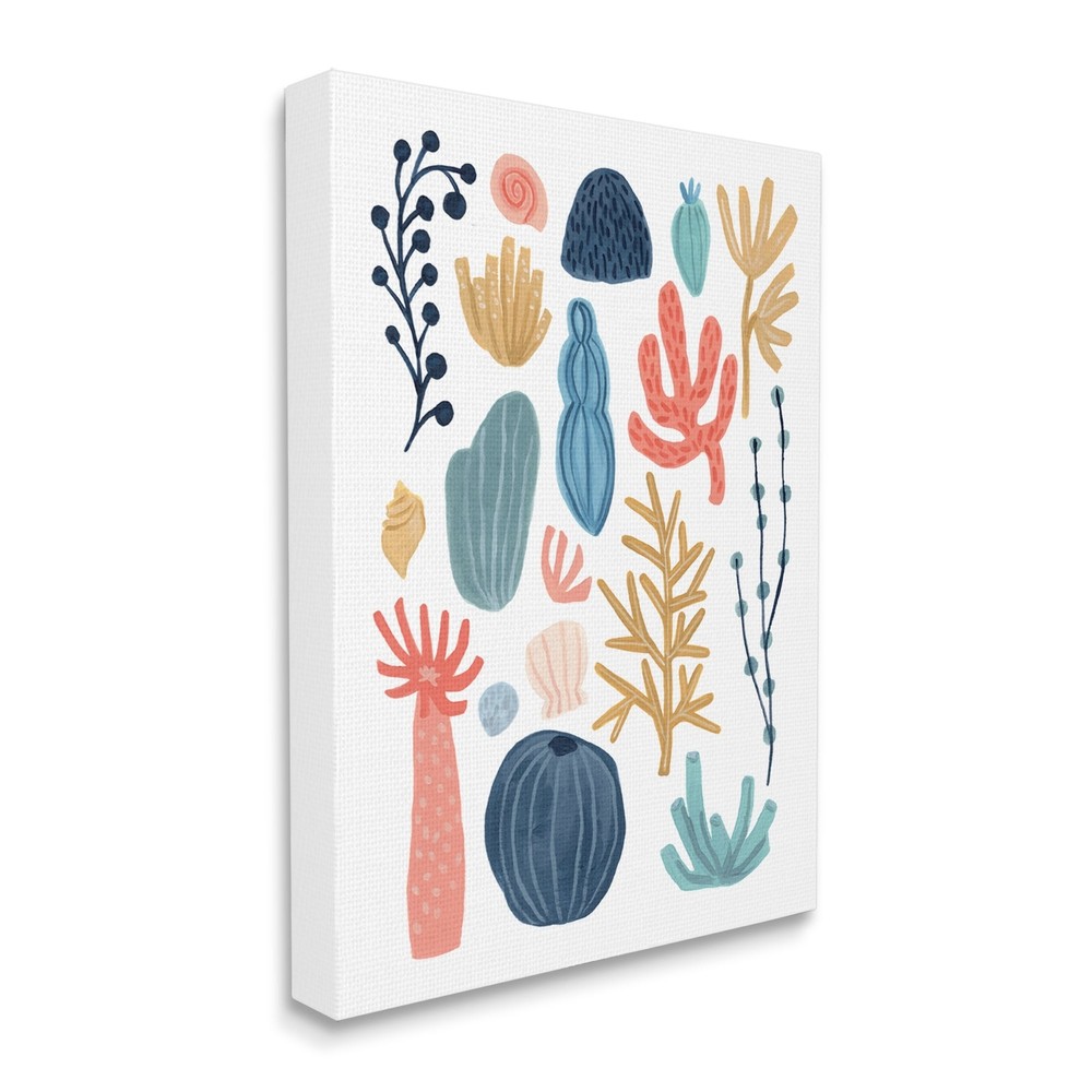 Stupell Playful Sea Life Coral Red Yellow Blue Plants Canvas