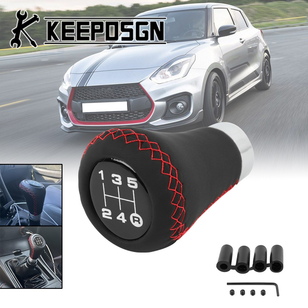 For Suzuki Swift Manual Car Gear Shift Knob 5 Speed Black Red Leather Protector