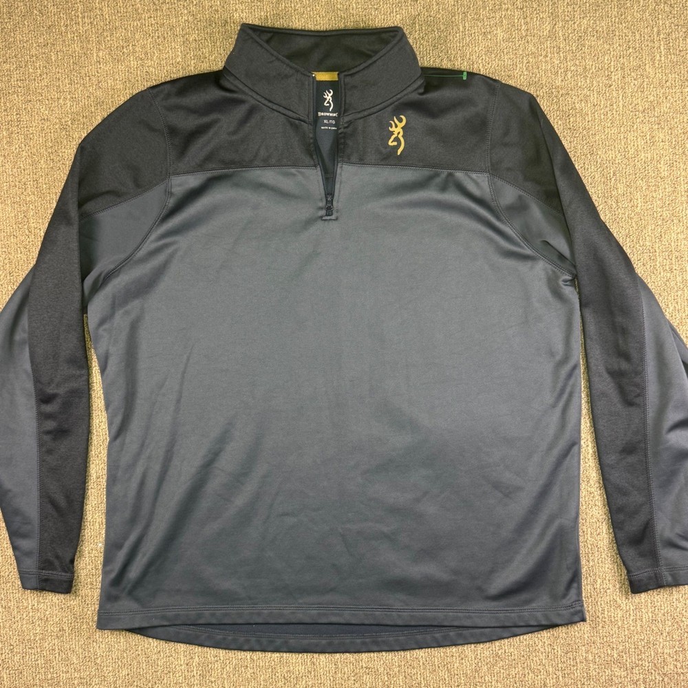 Browning Men's XL Gray Black Performance Fleece Quarter Zip Pullover Hunting