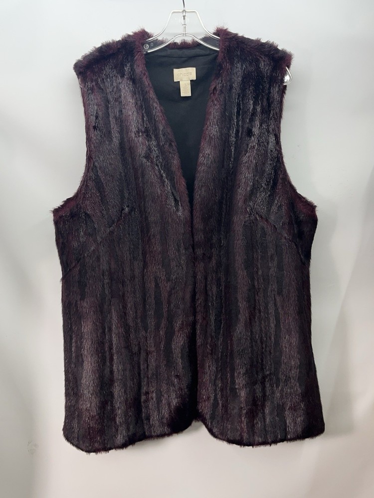 Chic Womens Faux Fur Soft Vest Size 3 Purple Black Modacrylic Polyester