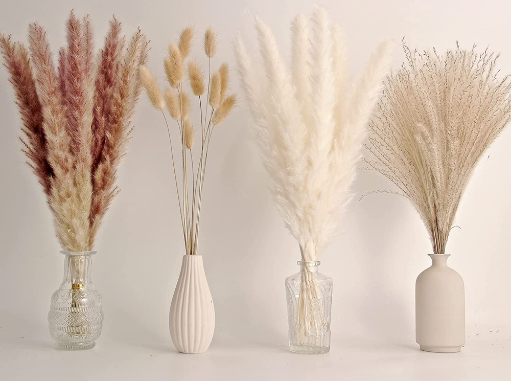 65PCS Pampas Grass Decor, Including Pompas Floral, Reed Dried Grass and Bunny Ta