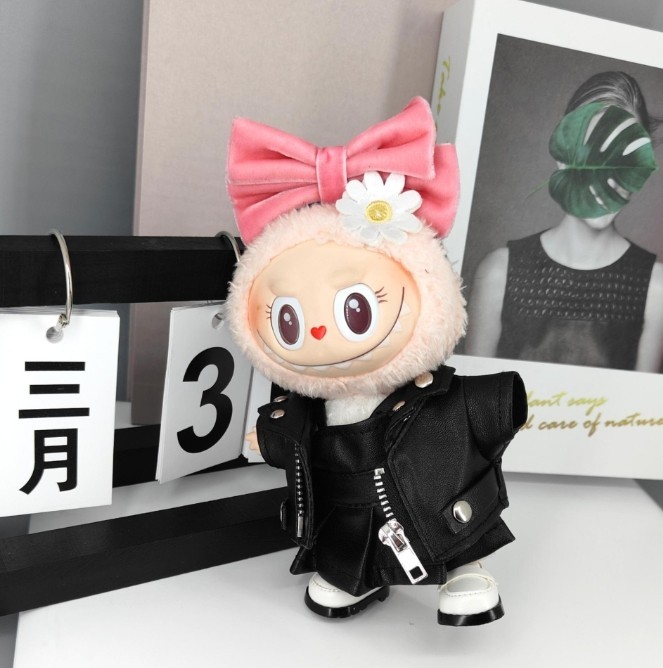 LABUBU The Monsters Plush Doll Leather Bow Coat Set for POP MART