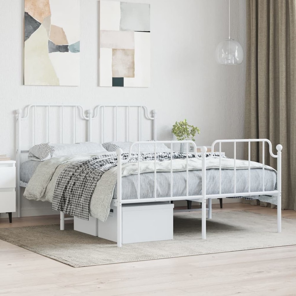 Bed Frame White Powder-Coated Steel 53.1 x 74.8 in Bed Frame