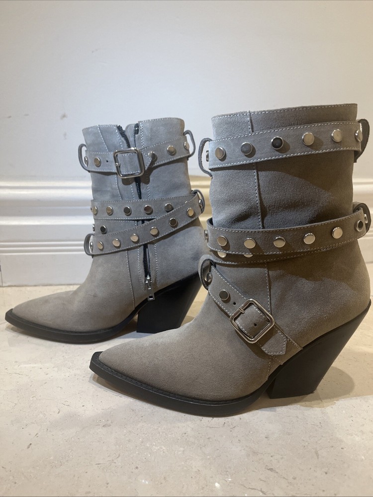 Women's Iro Suede Moto Boots with Studded Accents Size 37 Runs Small