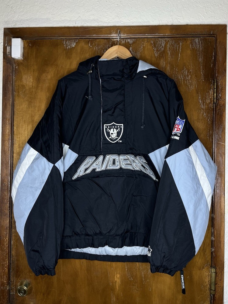 Vintage 90s Las Vegas Raiders Starter Puffer Jacket Hooded Sz L