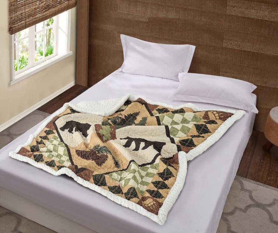BEAR LODGE QUILTED SHERPA SOFT LUXURY THROW BLANKET 50x60 INCH