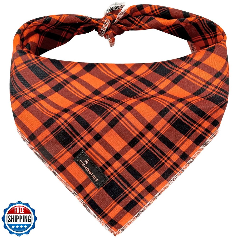 Cute Halloween Orange Grid Dog Bandana – Soft Comfortable Pet Bandana for Dogs  