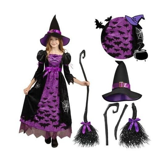 Toddler Witch Costume Black Purple Dress with Dark Witch Print for Girls