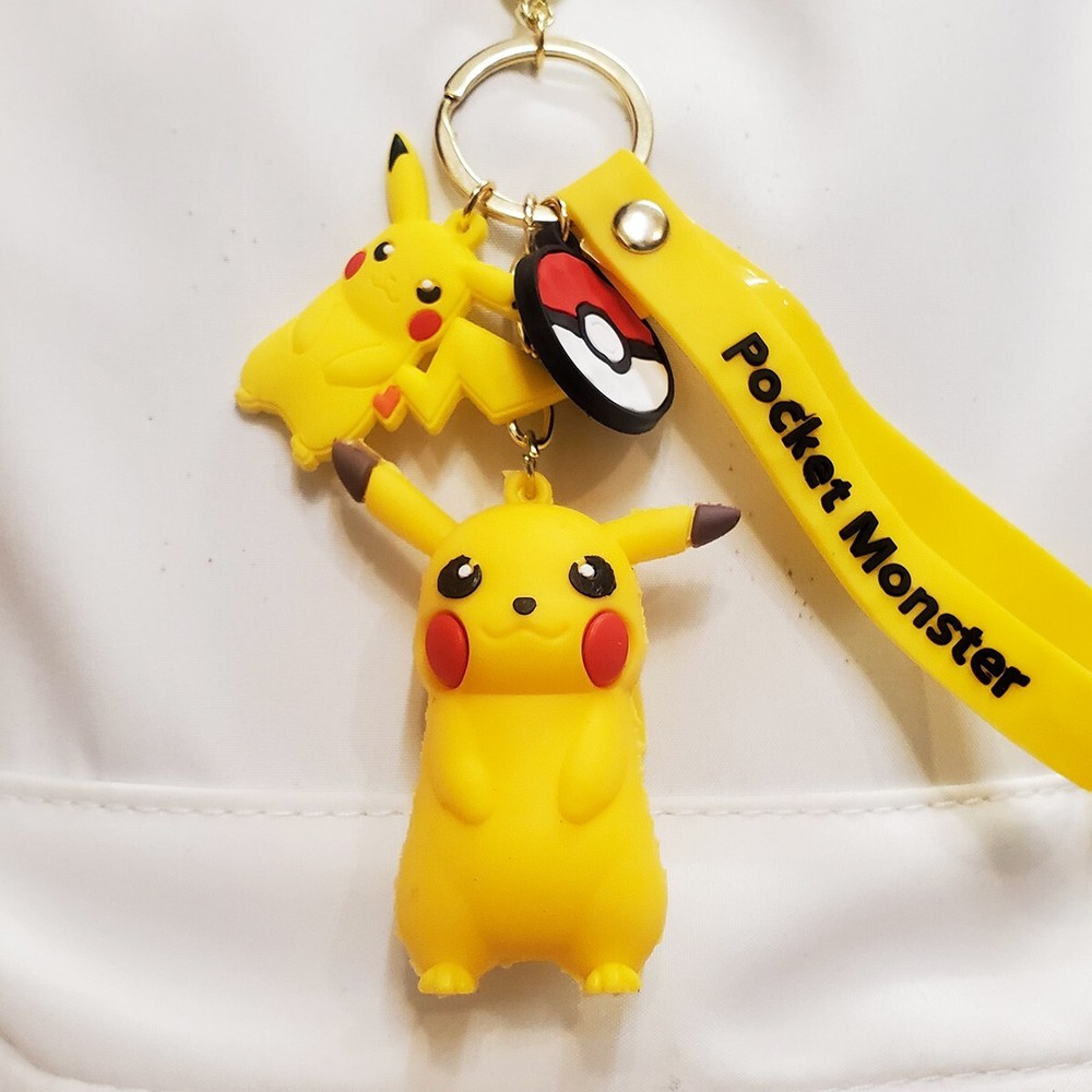 Pikachu minifigure keychain w/ Pocket Monster strap Pokemon backpack hanger clip
