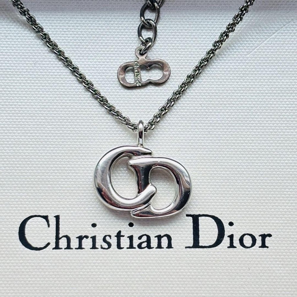 Vintage Christian Dior CD Logo Silver Pendant Necklace Authentic From Japan