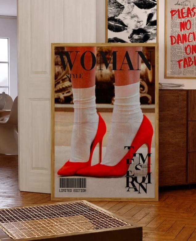 Style Magazine Poster, Retro Poster, Red Wall Art, High Heels Poster