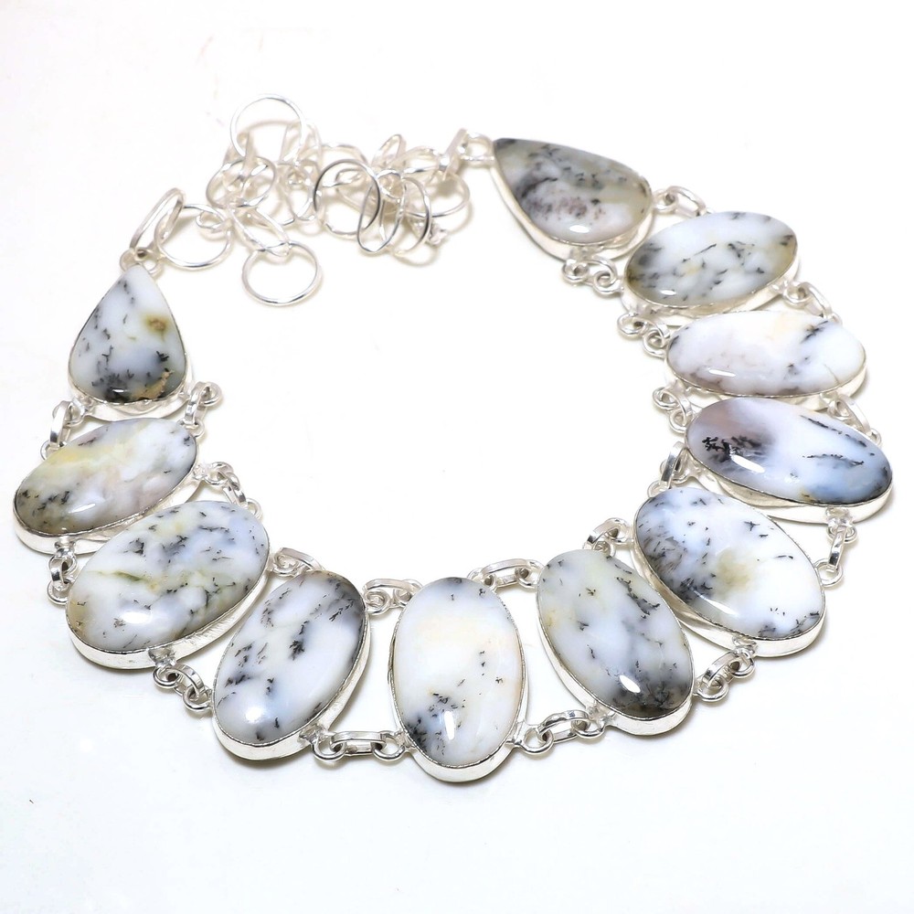 Mothers Day Gift Dendrite Opal Gemstone 925 Sterling Silver Jewelry Necklace 18