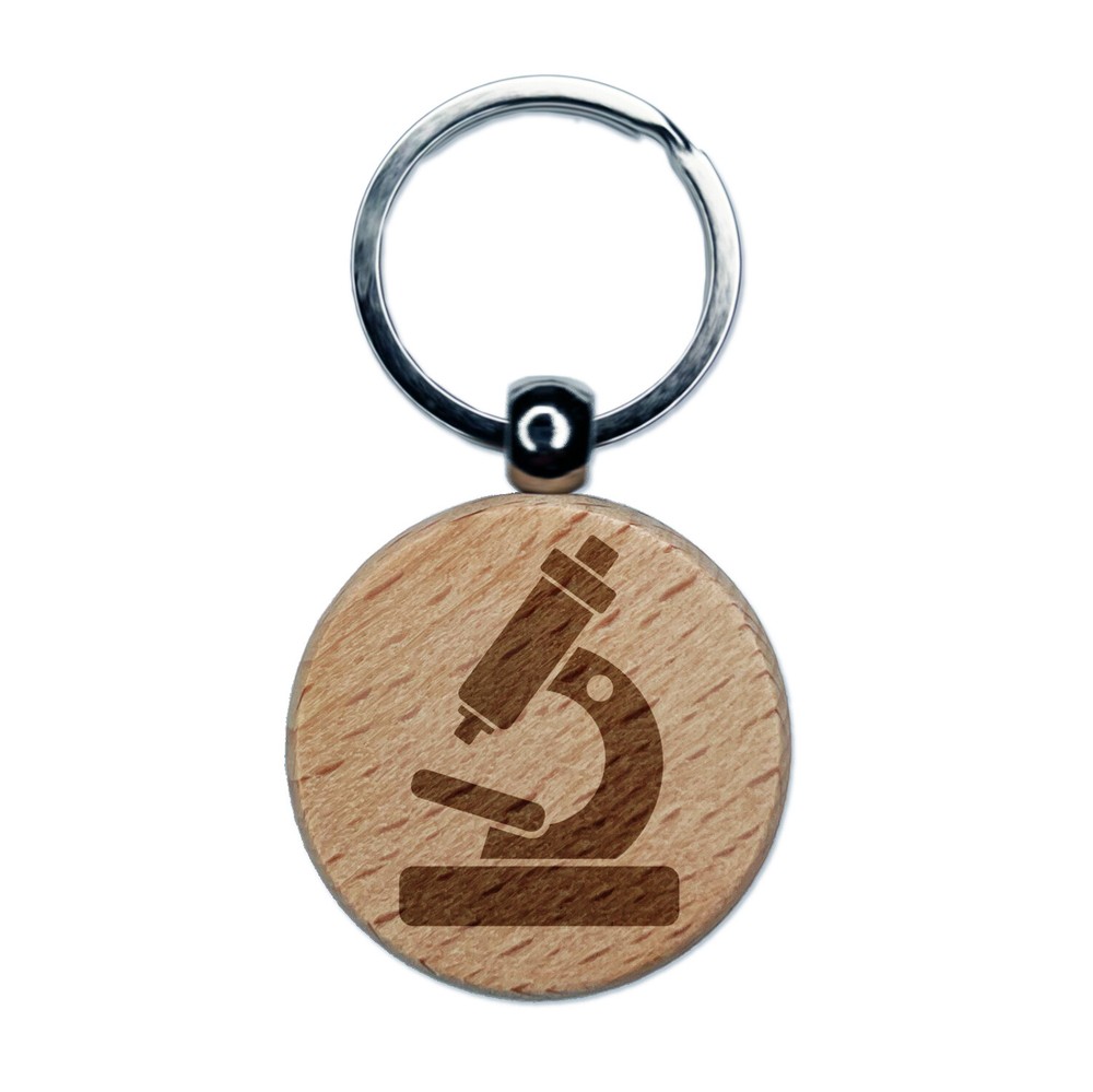 Microscope Biology Science Engraved Wood Round Keychain Tag Charm