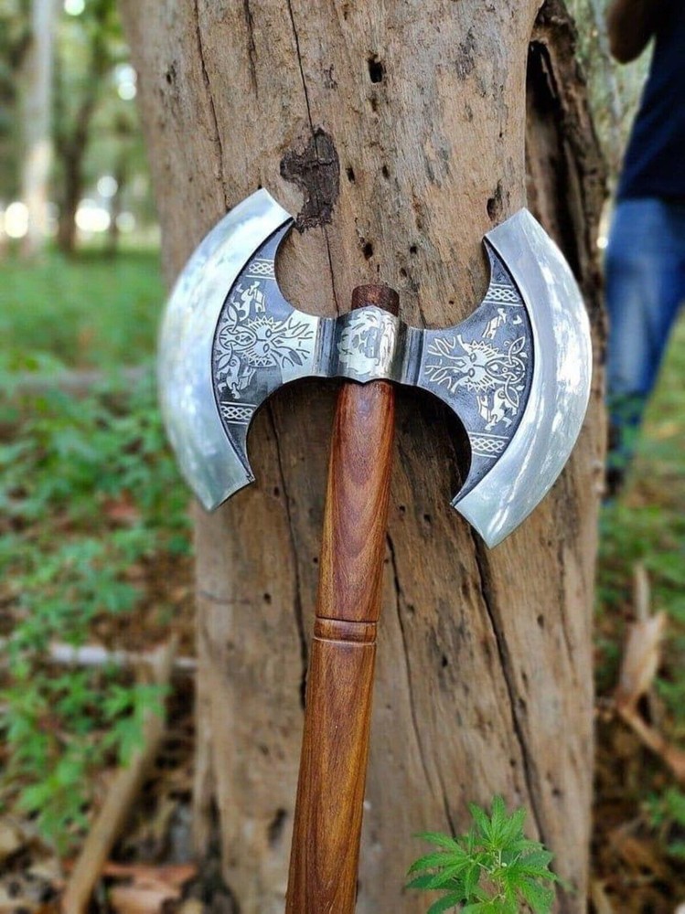 Handmade Viking Double Head Axe - Forged Carbon Steel Battle Ready