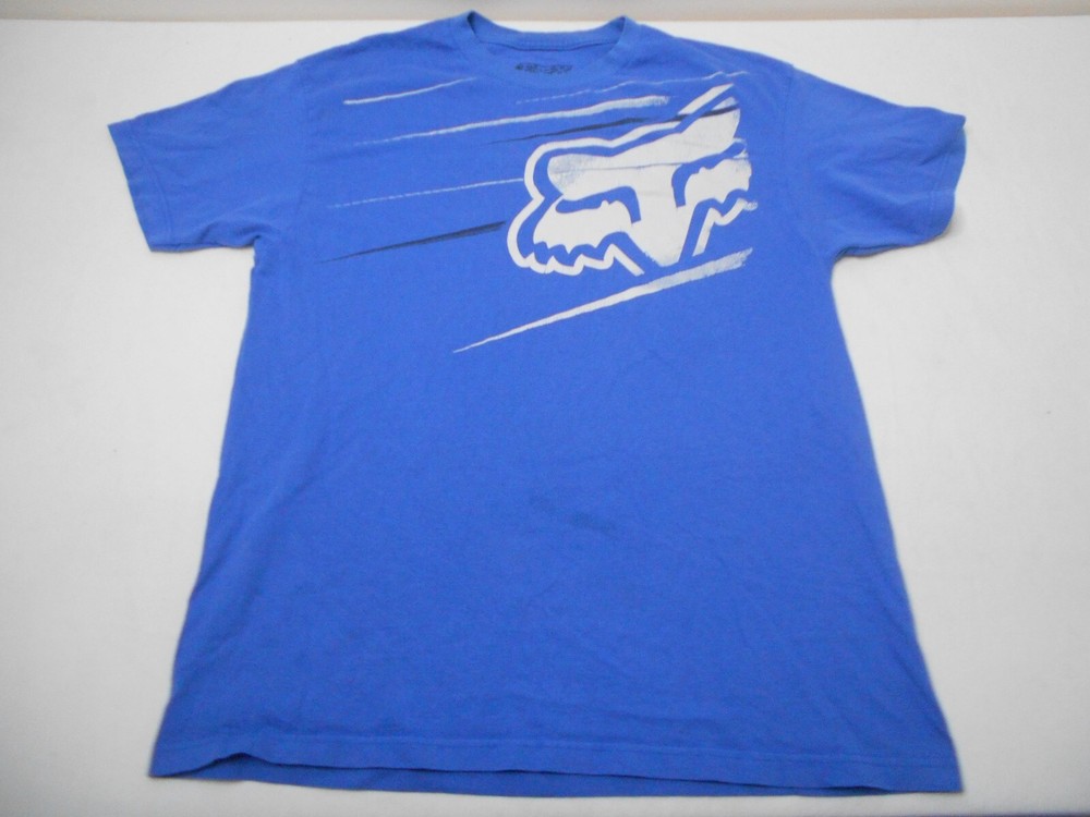 Vintage Y2K Fox Racing Motocross Blue T shirt Graphic Logo Size Large