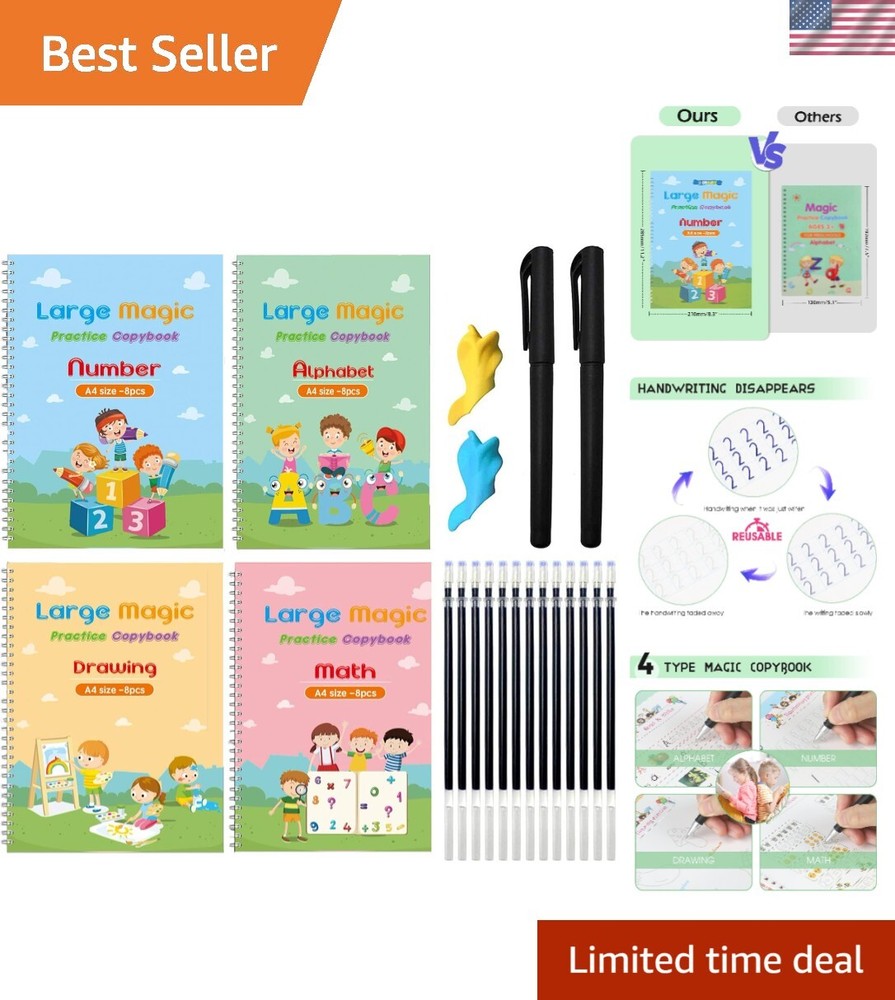 Large Magic Practice Copybook for Kids,Handwriting Practice Book 4 Pack with ...