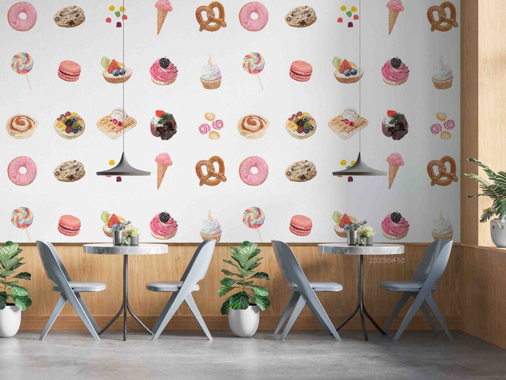 3D Dessert Food Watercolor Pattern Wall Murals Wallpaper Murals Wall Sticker