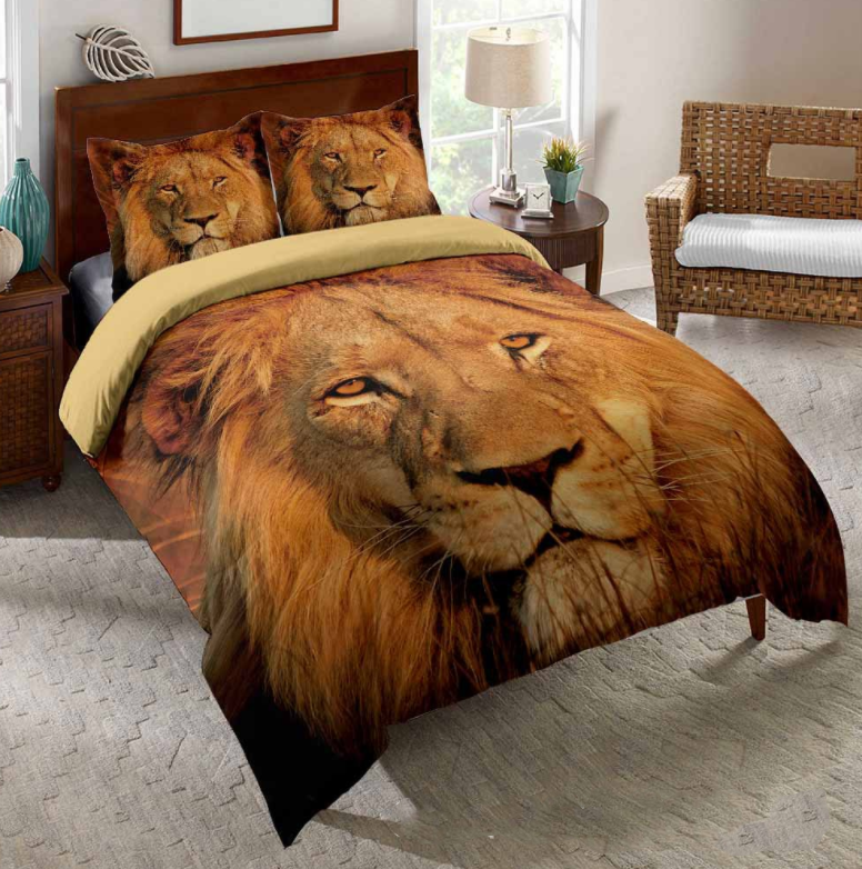 3D Brave Lion Queen Duvet Cover Comforter Set with Pillowcase