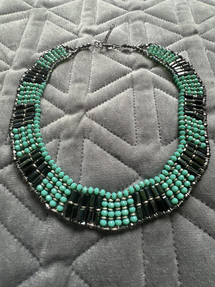 Green Gem Stone Choker Necklace with Crystals