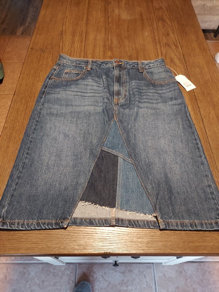 Time and Tru Womens Long Patchwork Denim Skirt with Pockets Size 12 New